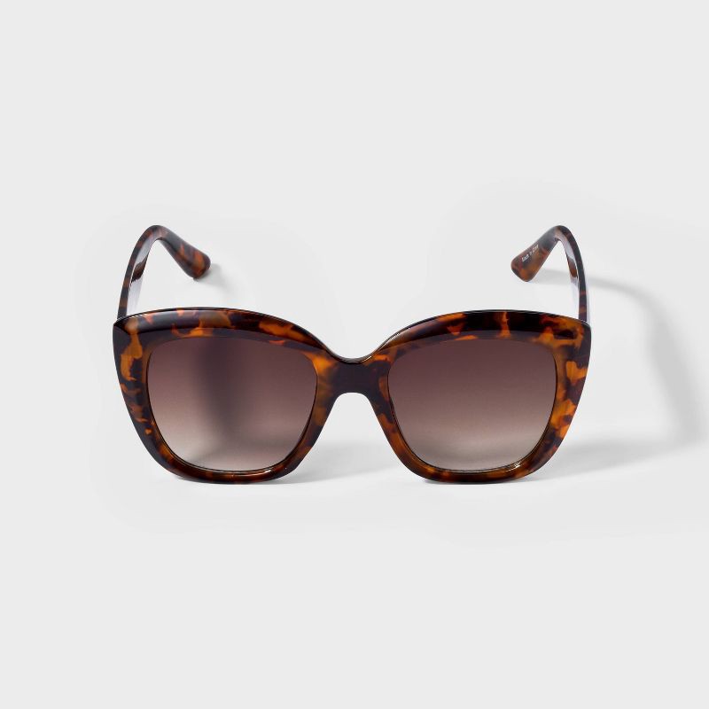slide 1 of 2, Women's Oversized Cateye Tortoise Shell Butterfly Sunglasses - A New Day™ Assorted Browns: UV Protection, Recycled Frame, 1 ct