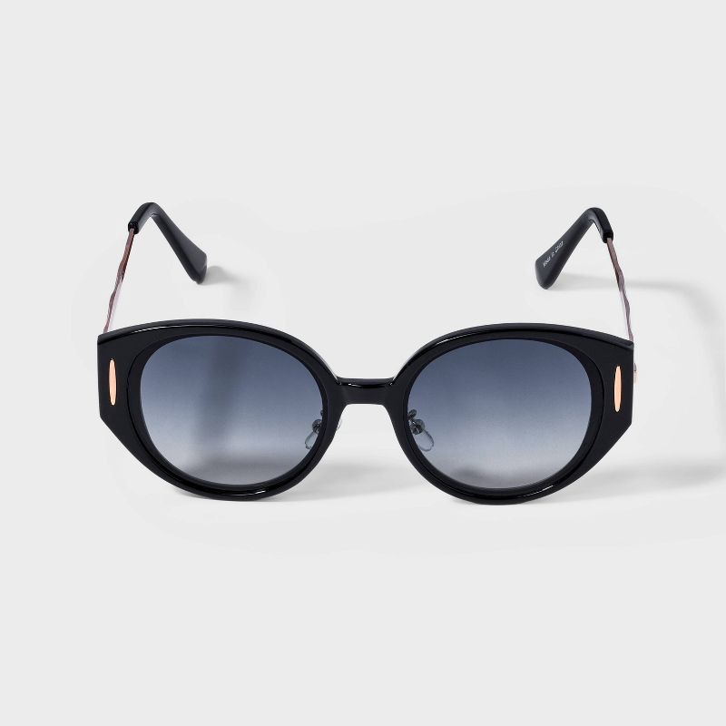 slide 1 of 2, Women's Plastic Angular Round Wavy Metal Temples Sunglasses - A New Day™ Black Denim: UV Protection, Impact-Resistant, 1 ct