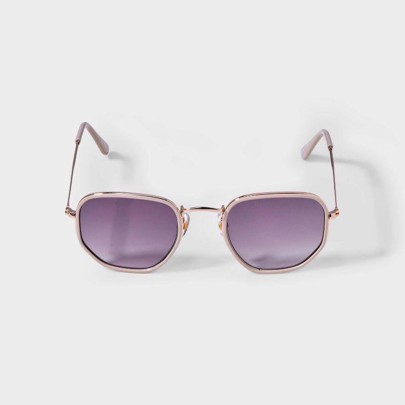 slide 1 of 4, Women's Shiny Combo Round Sunglasses with Gradient Lenses - Universal Thread™ Gold/Ivory: Scratch-Resistant, UV Protection, 1 ct