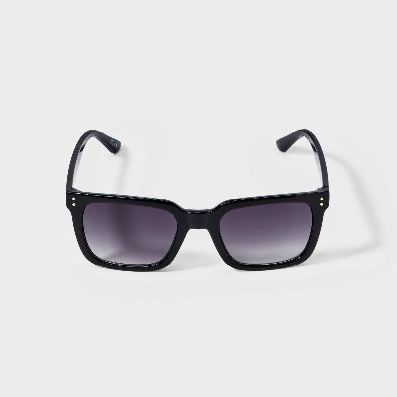 slide 1 of 4, Women's Shiny Plastic Rectangle Sunglasses with Gradient Lenses - Universal Thread™ Black: UV Protection, Scratch-Resistant, 1 ct