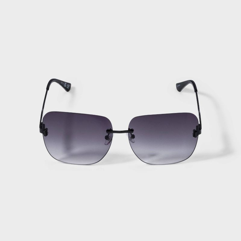 slide 1 of 4, Women's Satin Metal Square Sunglasses with Gradient Lenses - Universal Thread™ Black: Scratch-Resistant, UV Protection, 1 ct