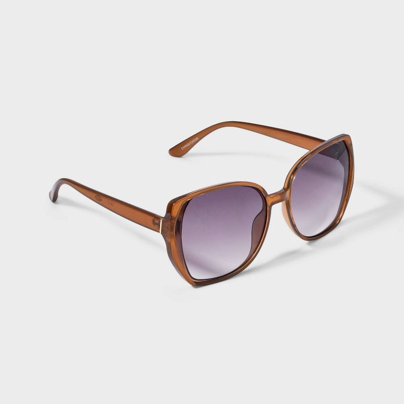 slide 2 of 4, Womens Shiny Plastic Square Sunglasses - Universal Thread™ Tan: Scratch-Resistant, UV Protection, 1 ct