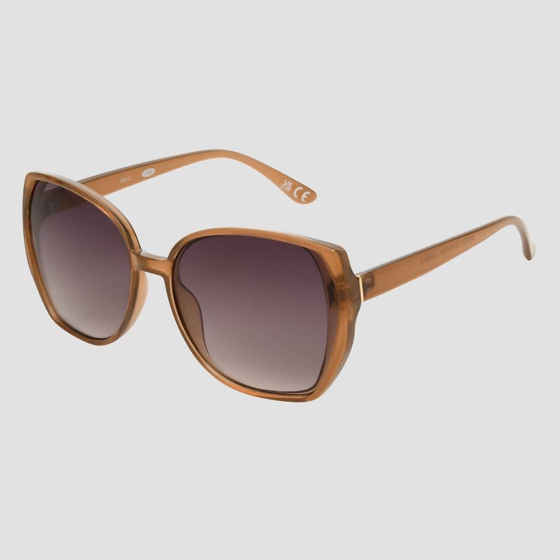 slide 3 of 4, Womens Shiny Plastic Square Sunglasses - Universal Thread™ Tan: Scratch-Resistant, UV Protection, 1 ct