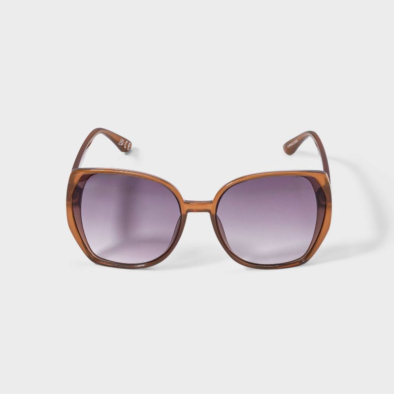 slide 1 of 4, Womens Shiny Plastic Square Sunglasses - Universal Thread™ Tan: Scratch-Resistant, UV Protection, 1 ct