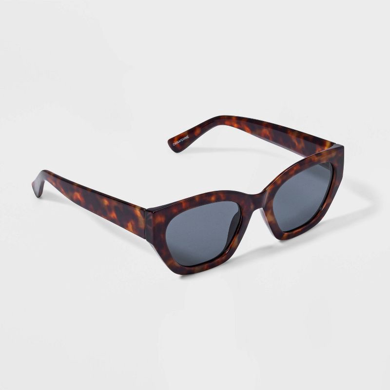 slide 2 of 3, Women's Shiny Plastic Cateye Sunglasses - Universal Thread™ Tortoise Brown: Scratch-Resistant, UV Protection, Recycled Frame, 1 ct