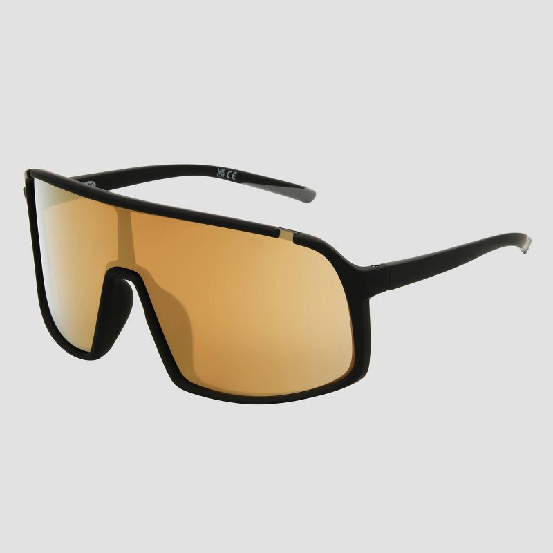 slide 3 of 4, Men's Rubberized Plastic Shield Sunglasses with Mirrored Lenses - All In Motion™ Black: Scratch-Resistant, UV Protection, 1 ct