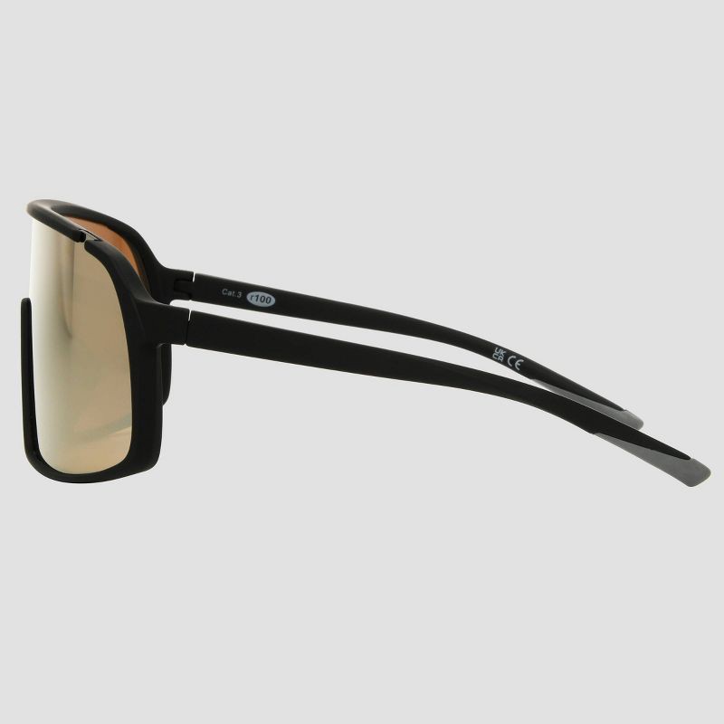 slide 4 of 4, Men's Rubberized Plastic Shield Sunglasses with Mirrored Lenses - All In Motion™ Black: Scratch-Resistant, UV Protection, 1 ct