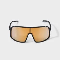 Men's Rubberized Plastic Shield Sunglasses with Mirrored Lenses - All In Motion™ Black: Scratch-Resistant, UV Protection