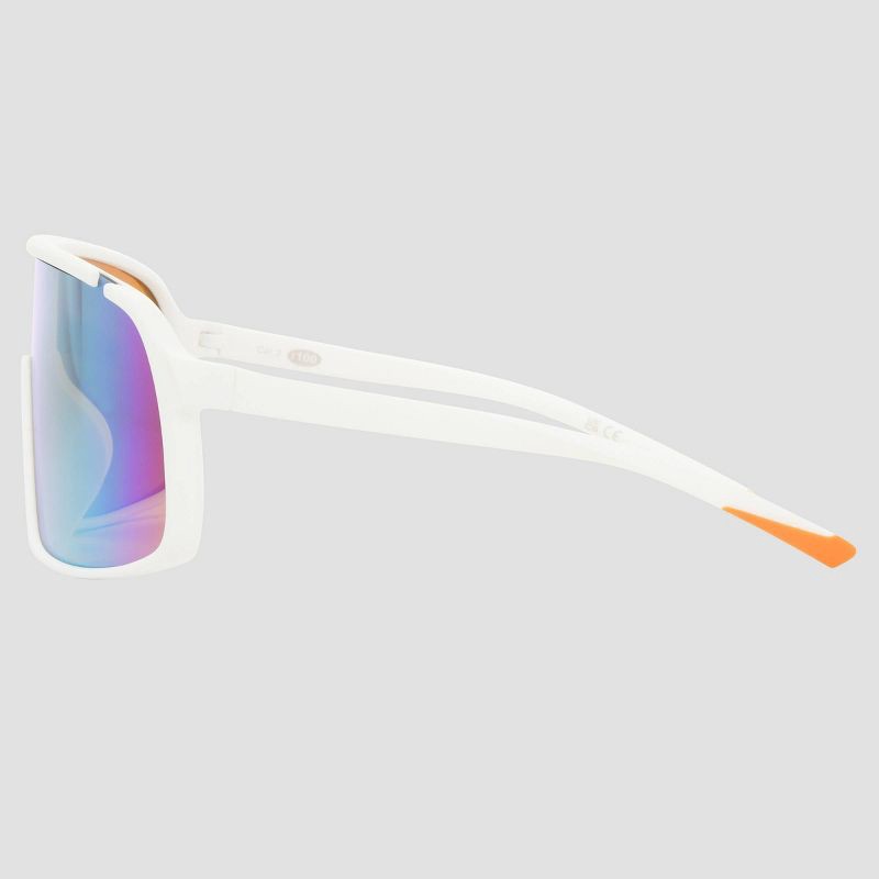 slide 3 of 3, Men's Rubberized Plastic Shield Sunglasses with Mirrored Lenses - All In Motion™ White: Scratch-Resistant, UV Protection, 1 ct