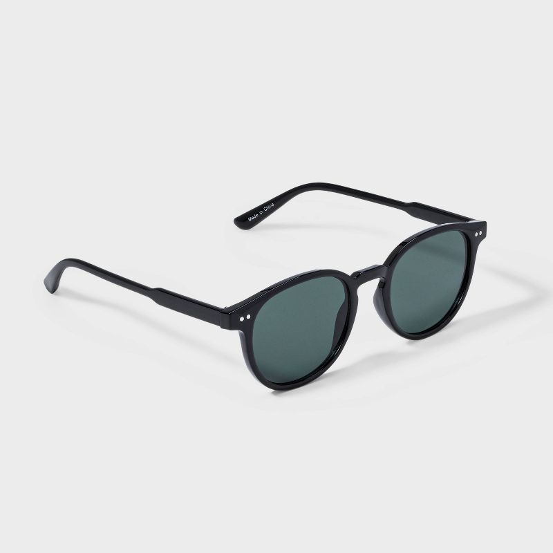 slide 2 of 2, Men's Plastic Round with Gray Lens Sunglasses - Goodfellow & Co™ Black: Maximum UV Protection, Impact-Resistant, 1 ct