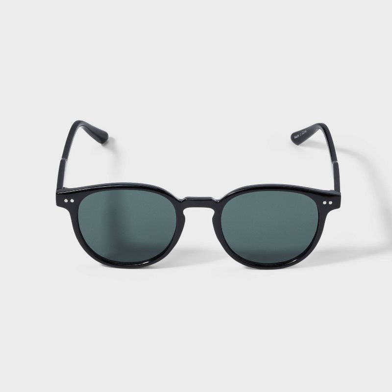 slide 1 of 2, Men's Plastic Round with Gray Lens Sunglasses - Goodfellow & Co™ Black: Maximum UV Protection, Impact-Resistant, 1 ct