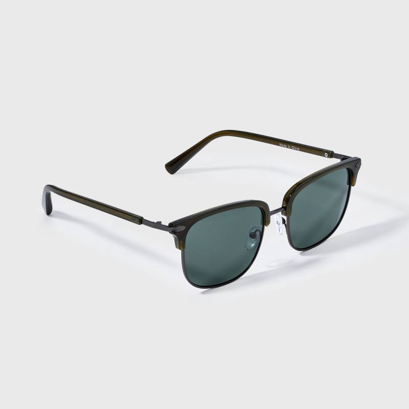 slide 2 of 2, Men's Plastic Angular Square Browline Sunglasses - Goodfellow & Co™ Dark Olive Green: Impact-Resistant, Maximum UV Protection, 1 ct