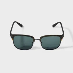 Men's Plastic Angular Square Browline Sunglasses - Goodfellow & Co™ Dark Olive Green: Impact-Resistant, Maximum UV Protection
