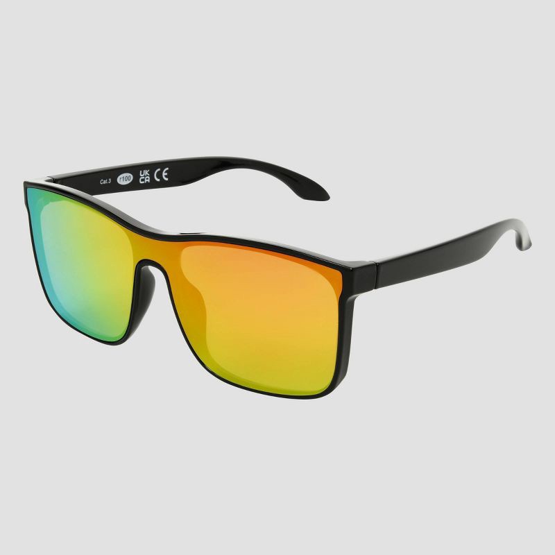 slide 3 of 4, Men's Shiny Plastic Shield Sunglasses - Original Use™ Black/Red: Scratch-Resistant, UV Protection, 1 ct