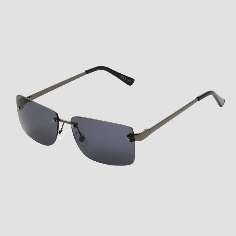 slide 3 of 3, Men's Satin Gunmetal Rectangle Sunglasses - Original Use™ Gray: Scratch-Resistant, UV Protection, 1 ct
