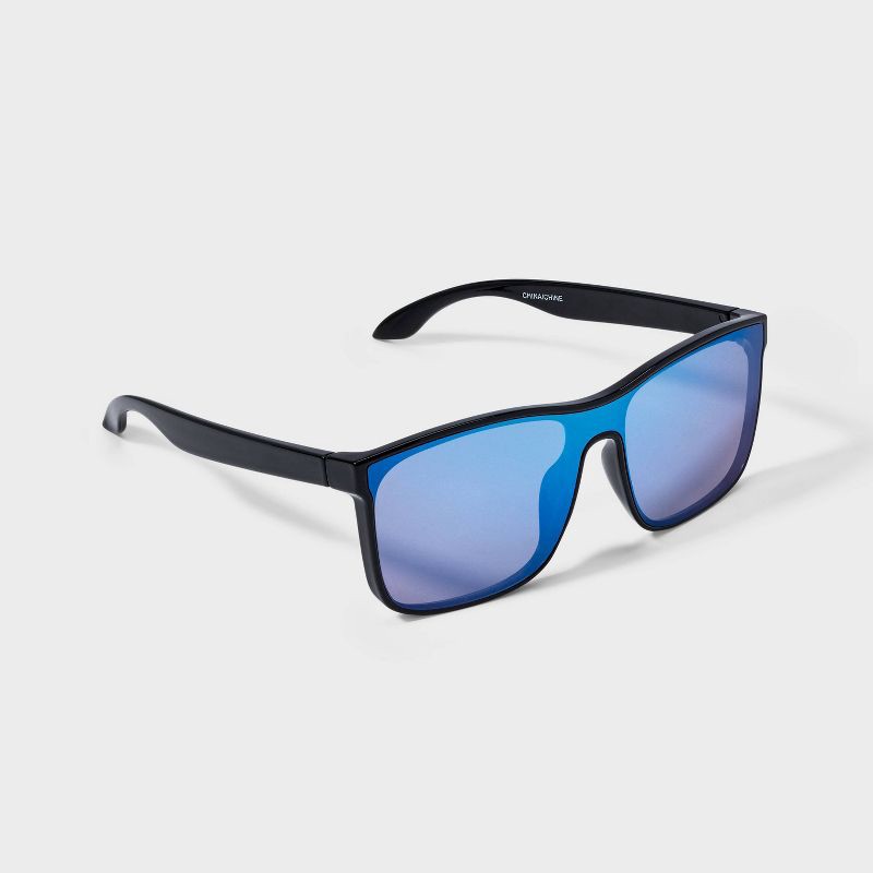 slide 2 of 4, Men's Shiny Plastic Shield Sunglasses - Original Use™ Black: Scratch-Resistant, UV Protection, Recycled Material, 1 ct
