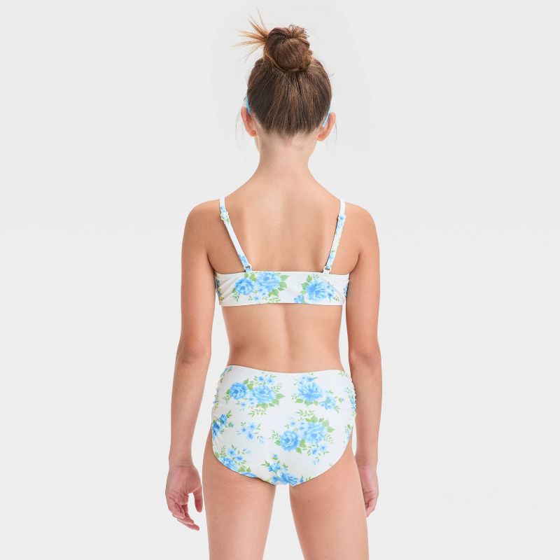 slide 2 of 3, Girls' Tea at the Pool Floral Printed Bikini Set - art class™ Off-White S: Recycled Polyester, Adjustable Straps, UPF 50+, 1 ct