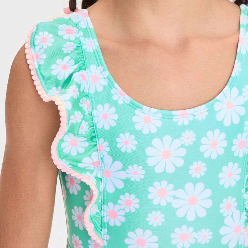 slide 3 of 3, Girls' Endless Daisies Floral Printed One Piece Swimsuit - Cat & Jack™ XL: Recycled Polyester, Spandex, UPF 50+, Sleeveless, 1 ct