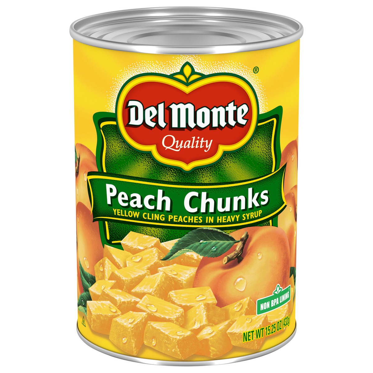 slide 1 of 7, Del Monte Yellow Cling Peach Chunks in Heavy Syrup, 15.25 oz Can, 15.25 oz