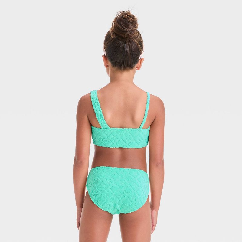 slide 3 of 4, Girls' Park to Pool Solid Bikini Set - Cat & Jack™ Teal Green XS: UPF 50+, 3-Piece Swimwear, Recycled Polyester, 1 ct