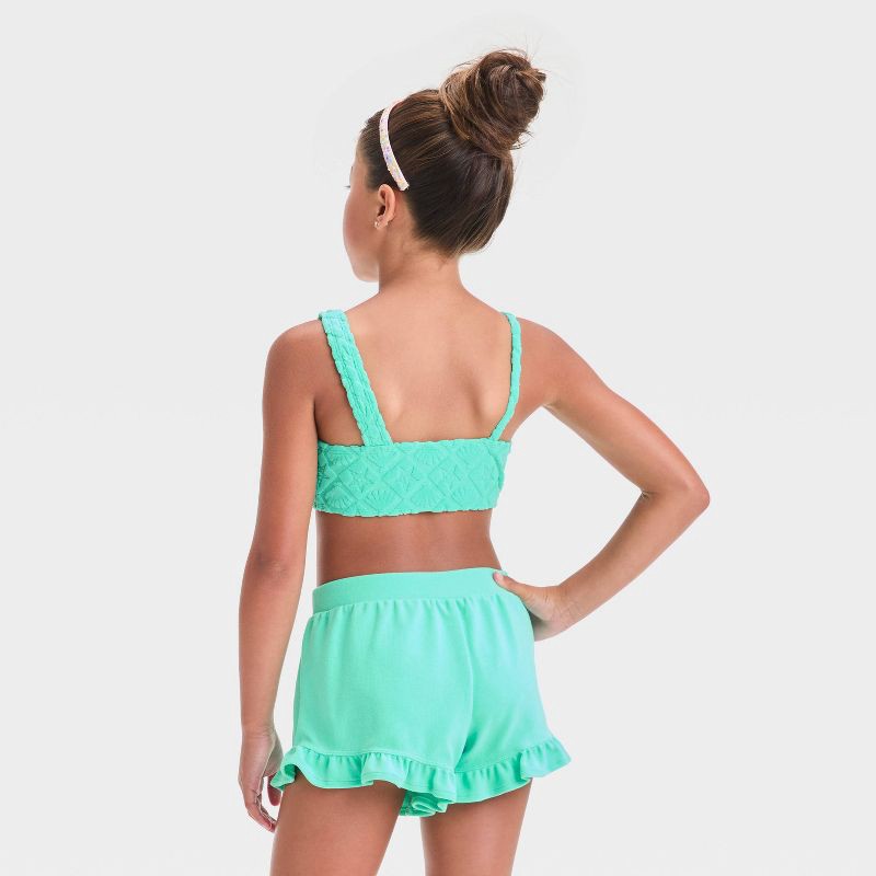 slide 4 of 4, Girls' Park to Pool Solid Bikini Set - Cat & Jack™ Teal Green XS: UPF 50+, 3-Piece Swimwear, Recycled Polyester, 1 ct