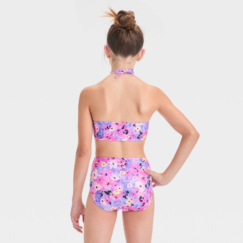 slide 2 of 3, Girls' Floral Printed One Piece Swimsuit - art class™ M: UPF 50+, Sleeveless, Botanical Pattern, 1 ct