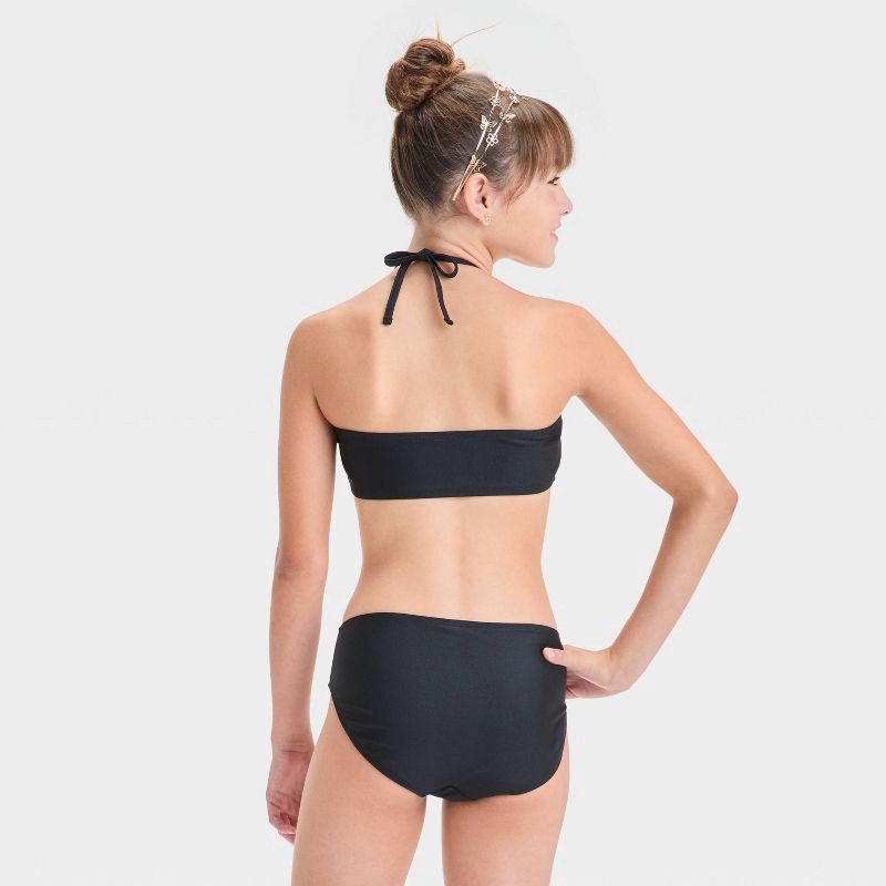 slide 2 of 4, Girls' Solid Paradise Cove Bikini Set - art class™ Black L: UPF 50+, Recycled Polyester, 3-Piece, 1 ct
