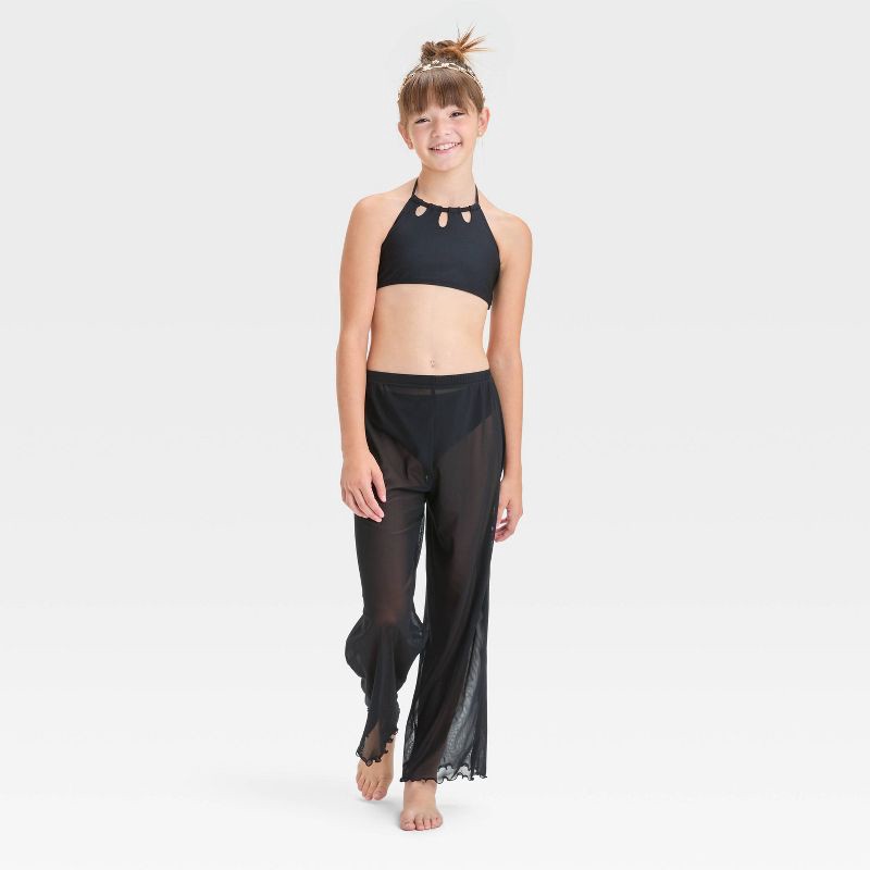 slide 1 of 4, Girls' Solid Paradise Cove Bikini Set - art class™ Black L: UPF 50+, Recycled Polyester, 3-Piece, 1 ct