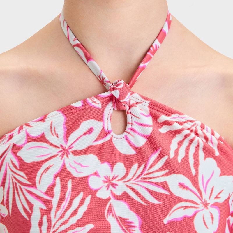 slide 3 of 3, Girls' Abstract Tropical Garden Printed One Piece Swimsuit - art class™ Red S: Sleeveless, UPF 50+, Botanical Pattern, 1 ct