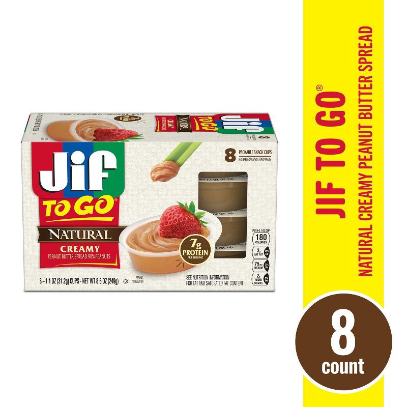 slide 3 of 9, Jif To-Go Natural Peanut Butter - 8.8oz/8ct, 8 ct; 8.8 oz