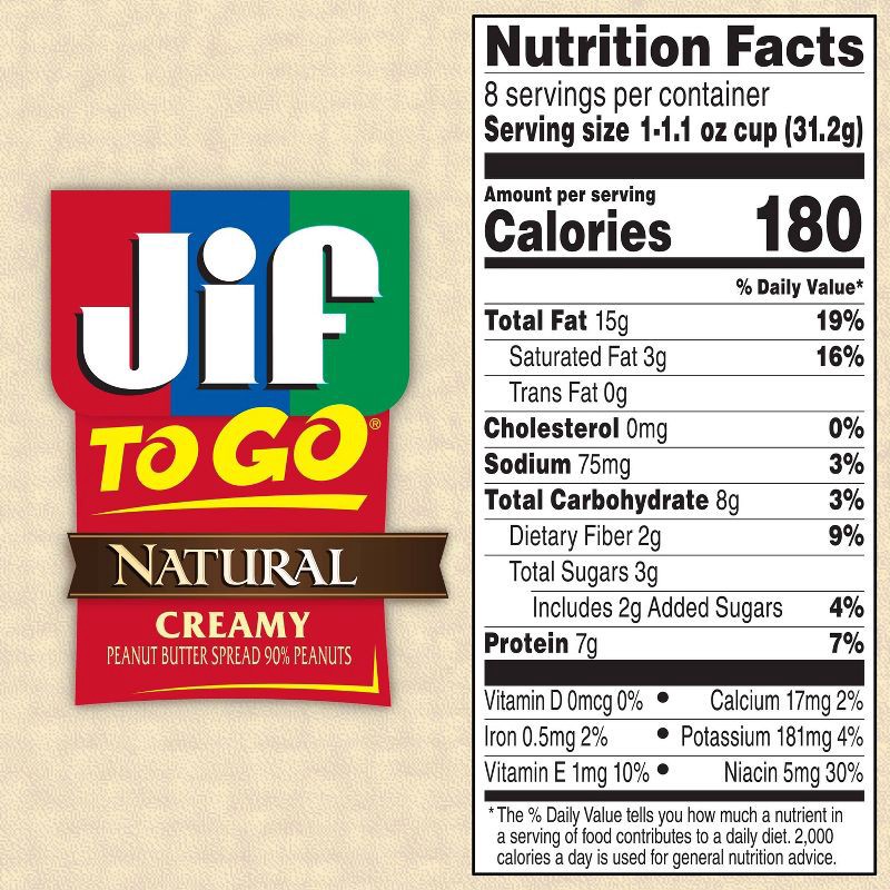 slide 5 of 9, Jif To-Go Natural Peanut Butter - 8.8oz/8ct, 8 ct; 8.8 oz