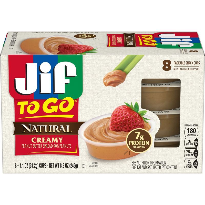 slide 1 of 9, Jif To-Go Natural Peanut Butter - 8.8oz/8ct, 8 ct; 8.8 oz