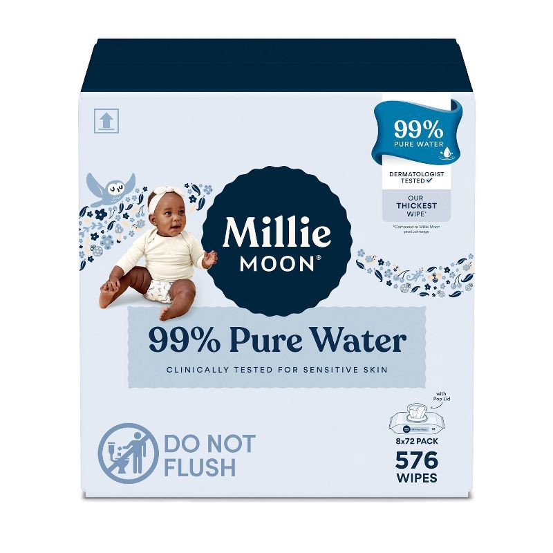 slide 1 of 8, Millie Moon 99% Pure Water Baby Wipes - 576ct, 576 ct