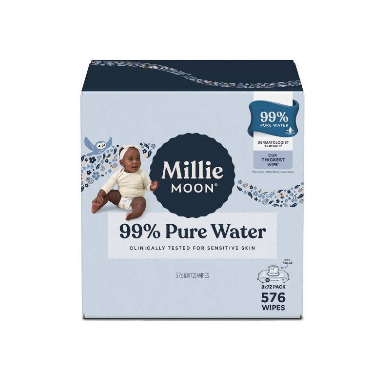 slide 1 of 6, Millie Moon 99% Pure Water Baby Wipes - 576ct, 576 ct