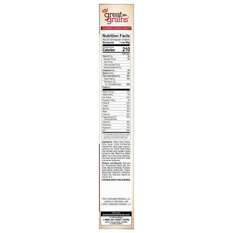 slide 7 of 8, Post Great Grains Cranberry Almond Crunch Breakfast Cereal - 17oz, 17 oz