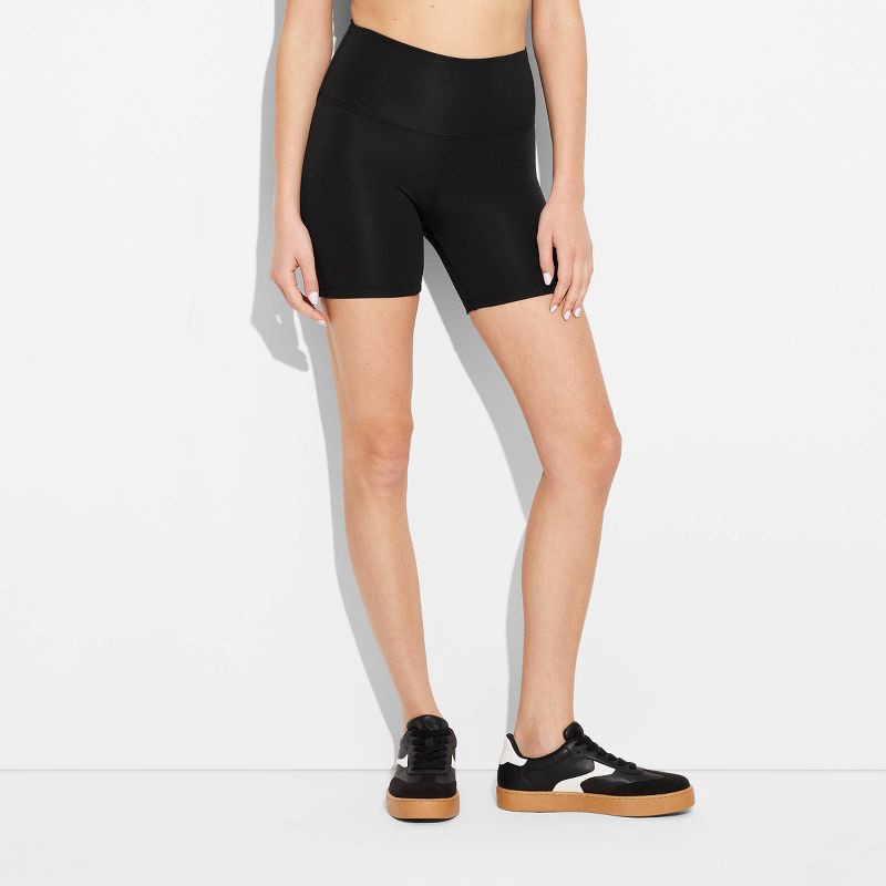 slide 2 of 3, Women's High-Rise ButterBliss Bike Shorts - Wild Fable™ Black XL: Recycled Polyester, Slim Fit, Pull-On, 1 ct