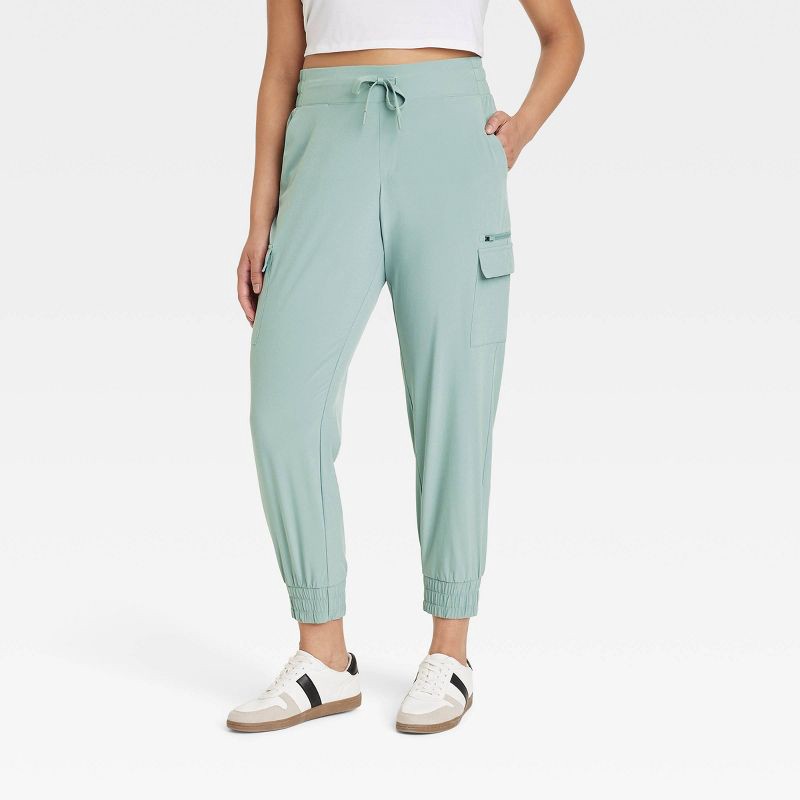 slide 3 of 6, Women's Active Light Mid-Rise Cargo Joggers - All In Motion™ Sage Green XS: Moisture Wicking, Quick Dry, UPF 50+, 1 ct