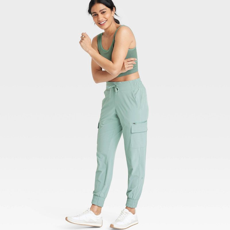 slide 5 of 6, Women's Active Light Mid-Rise Cargo Joggers - All In Motion™ Sage Green XS: Moisture Wicking, Quick Dry, UPF 50+, 1 ct