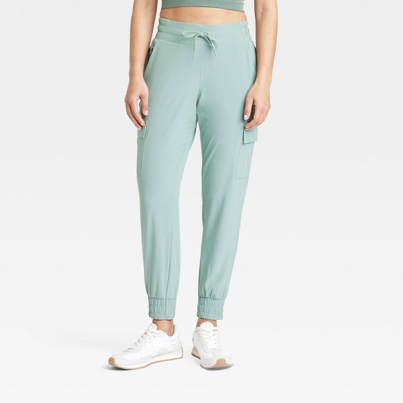 slide 1 of 6, Women's Active Light Mid-Rise Cargo Joggers - All In Motion™ Sage Green XS: Moisture Wicking, Quick Dry, UPF 50+, 1 ct