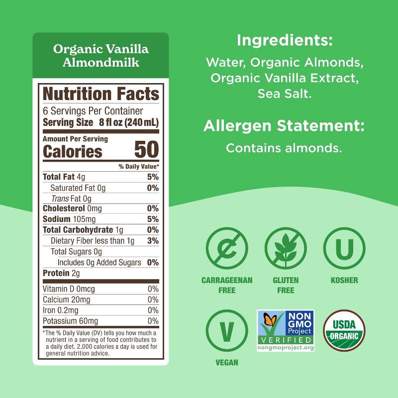 slide 6 of 9, Califia Farms Organic Vanilla Almond Milk - 48 fl oz, 48 fl oz