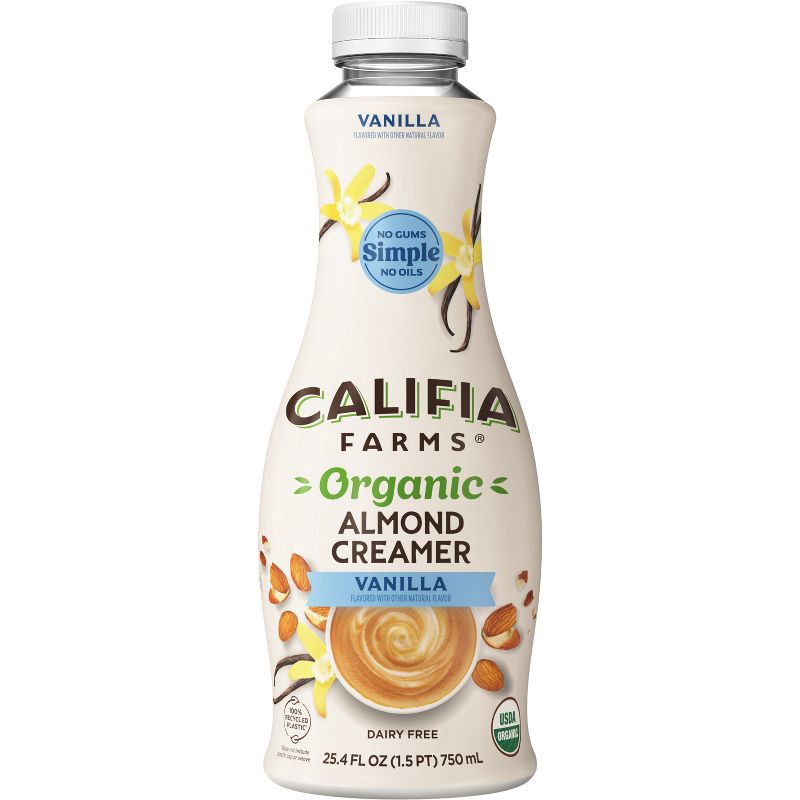 slide 1 of 9, Califia Farms Organic Vanilla Almond Milk Coffee Creamer - 25.4 fl oz, 25.4 fl oz