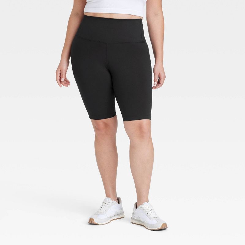slide 3 of 5, Women's Dynamic Flex High-Rise Bike Shorts 10" - All In Motion™ Black XS: Moisture Wicking, Quick Dry, UPF 50+, Hidden Pocket, 1 ct