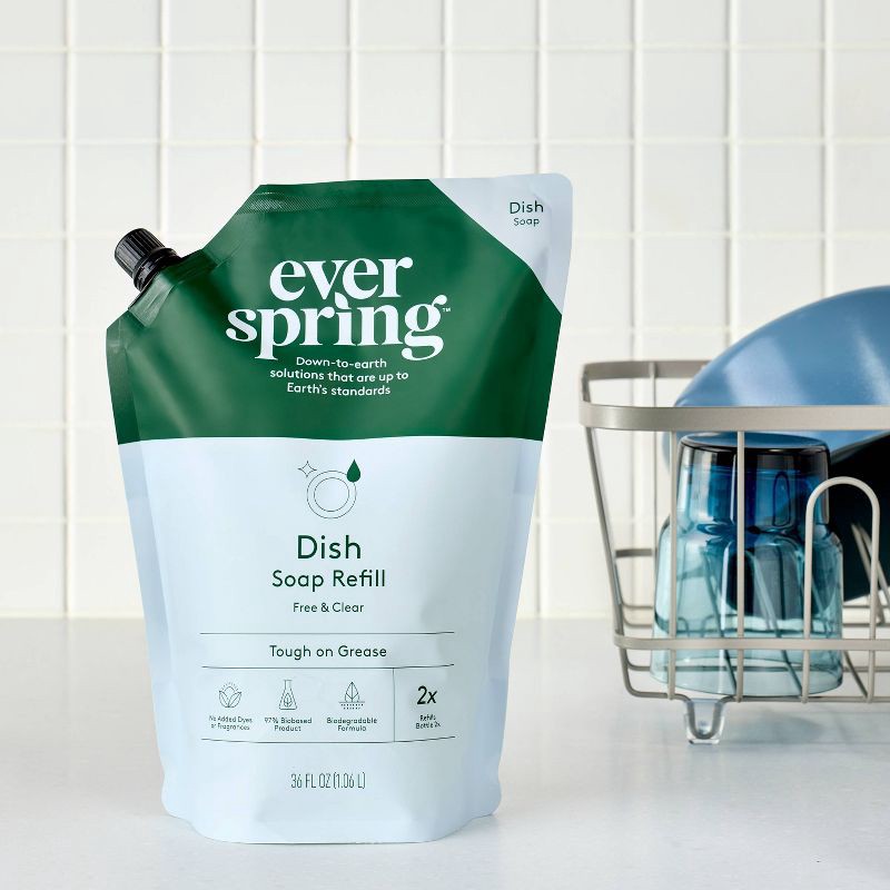 slide 2 of 4, Free and Clear Liquid Dish Soap Refill - 36 fl oz - Everspring™, 36 fl oz