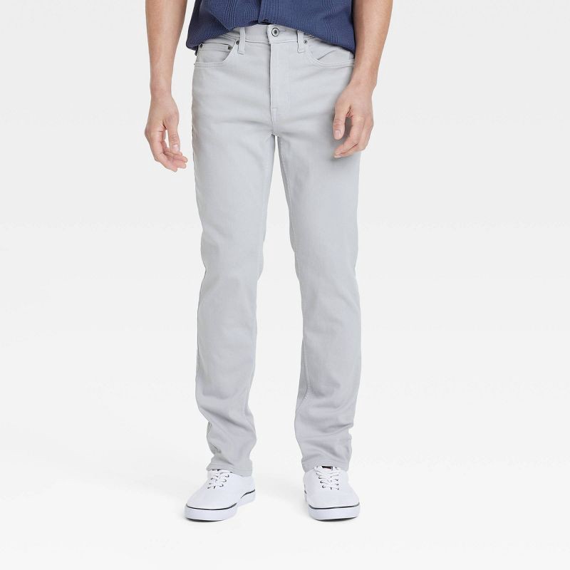 slide 1 of 3, Men's Comfort Wear Slim Fit Jeans - Goodfellow & Co™ Light Gray 38x30: Mid Rise, Stretch Denim, 1 ct