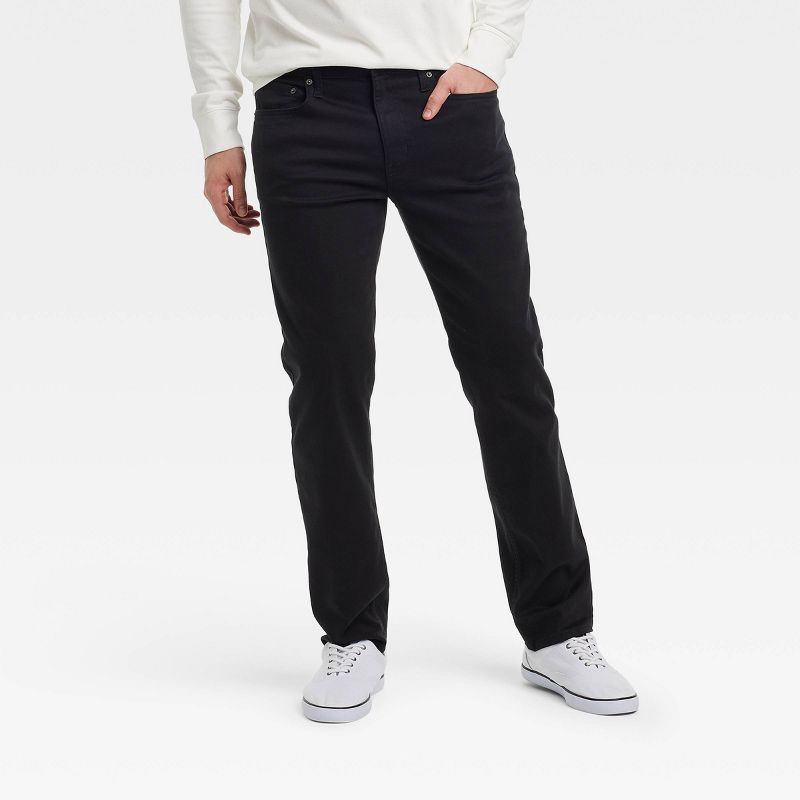 slide 1 of 3, Men's Slim Straight Fit Jeans - Goodfellow & Co™ Black 40x32: Lightweight Denim, Mid Rise, Stretch, Machine Washable, 1 ct