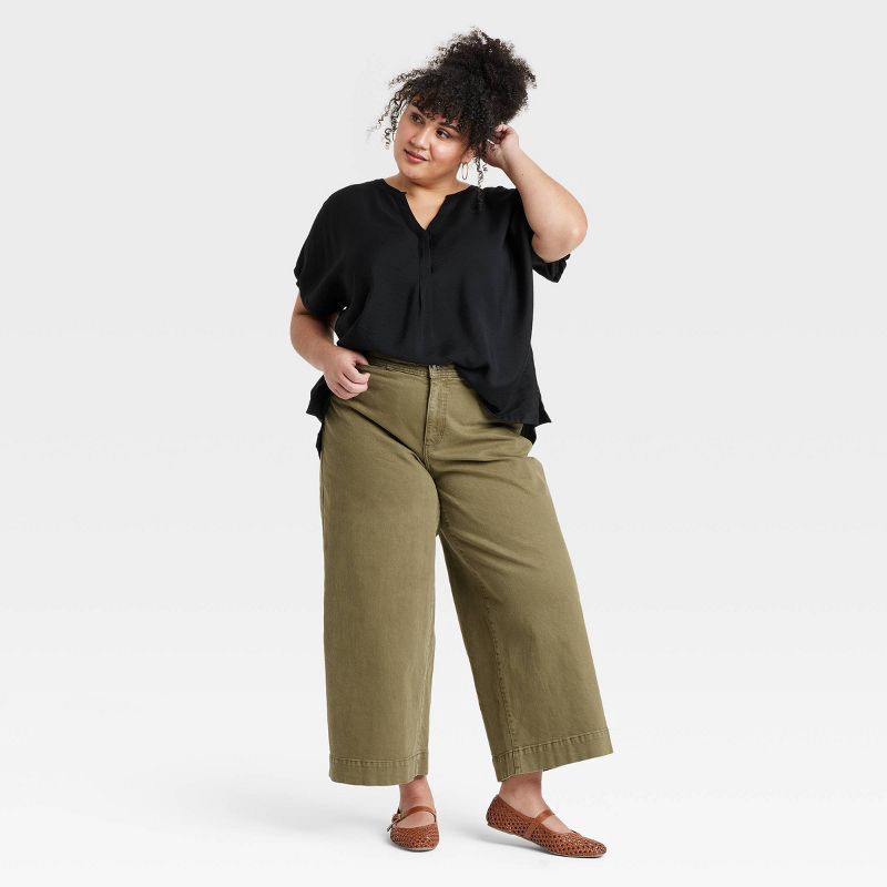 slide 3 of 3, Women's Smart High-Rise Wide Leg Jeans - Ava & Viv™ Olive Green 24: Plus Size, Relaxed Fit, Denim, Ankle Length, Pockets, 1 ct