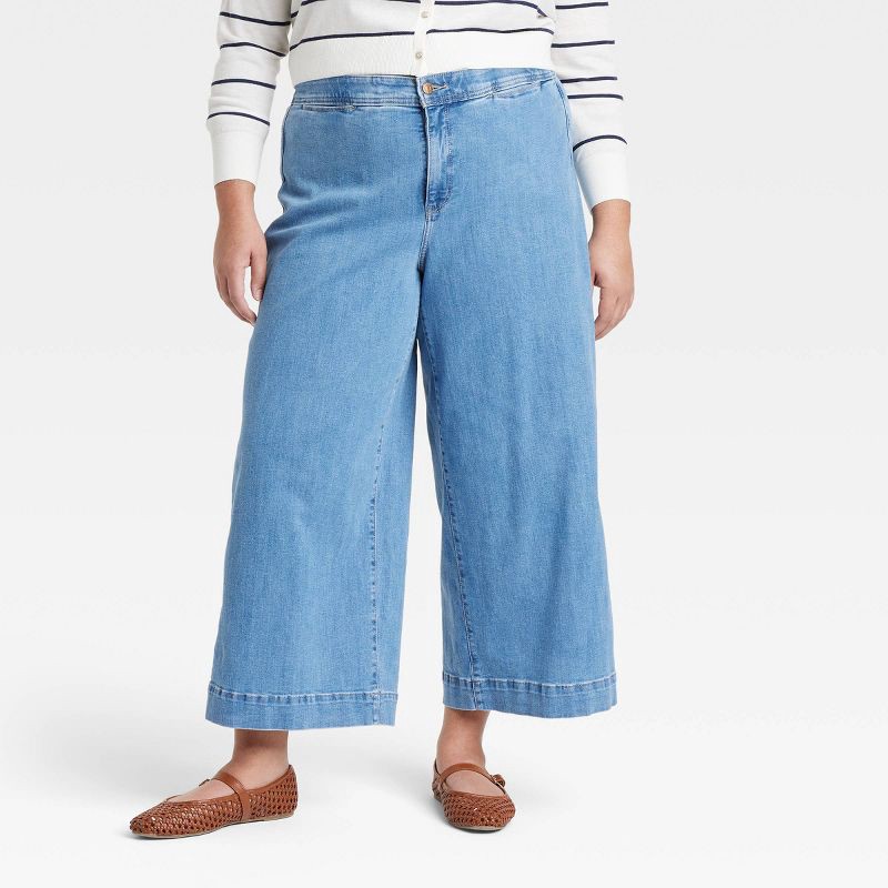 slide 1 of 3, Women's Smart High-Rise Wide Leg Jeans - Ava & Viv™ Light Wash 17: Cotton Spandex Denim, Relaxed Fit, Ankle Length, 1 ct