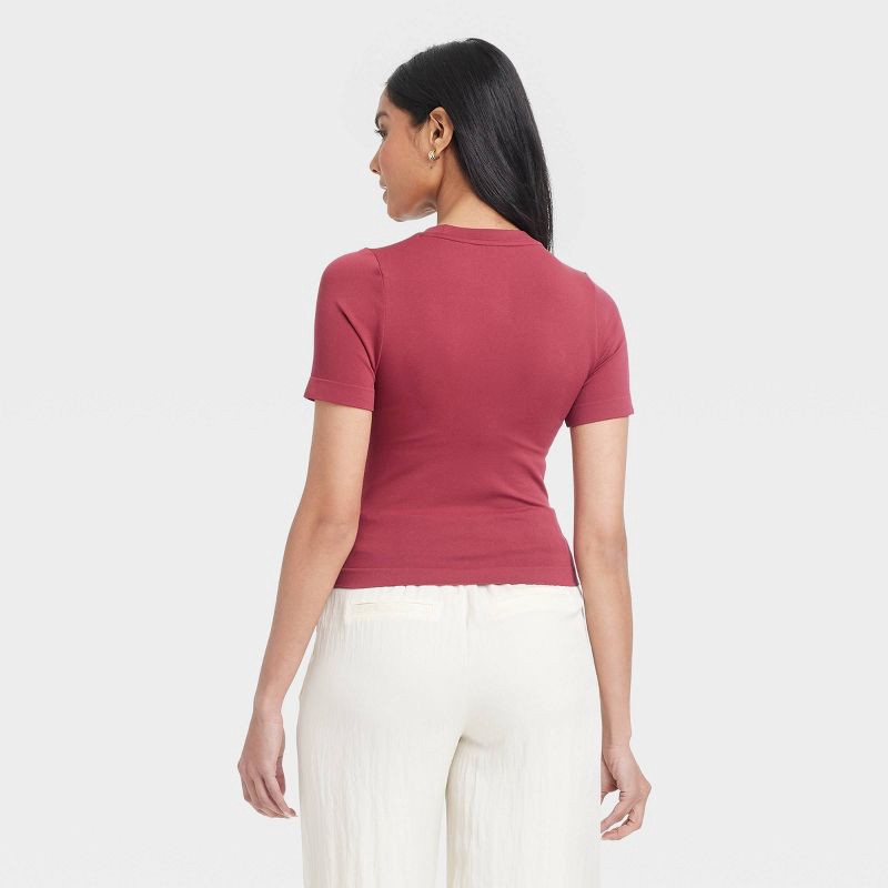 slide 2 of 4, Women's Slim Fit Short Sleeve Seamless Baby T-Shirt - A New Day™ Dark Pink M: Lightweight Crew Pullover, 1 ct