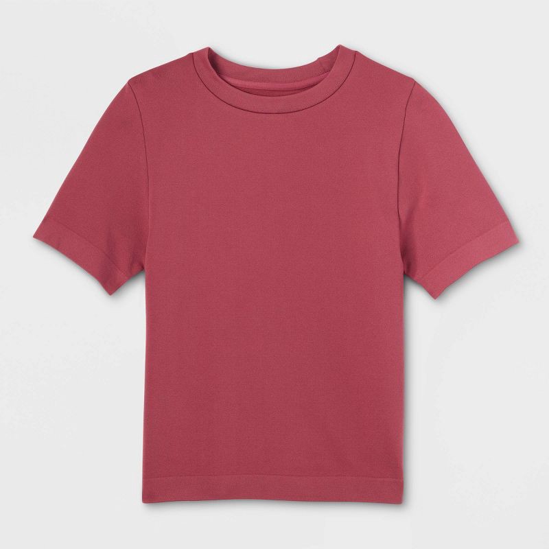 slide 4 of 4, Women's Slim Fit Short Sleeve Seamless Baby T-Shirt - A New Day™ Dark Pink M: Lightweight Crew Pullover, 1 ct