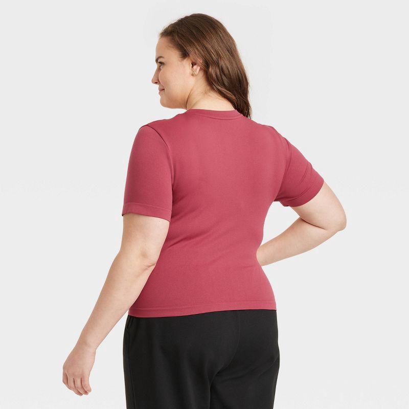 slide 2 of 3, Women's Slim Fit Short Sleeve Seamless Baby T-Shirt - A New Day™ Dark Pink XXL: Lightweight Nylon-Spandex Pullover, Crew Neck, Below Waist, 1 ct